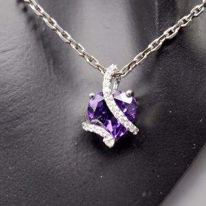 SOLD! Amethyst & Diamond 14k White Gold Heart Necklace